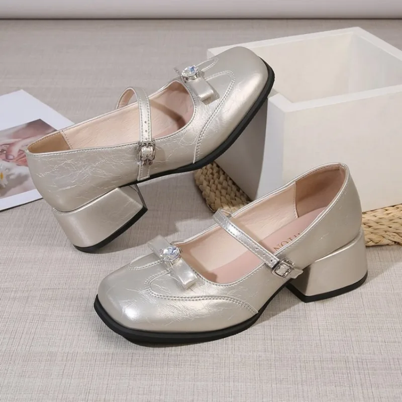 2026 Neue Damenschuhe Mode Gürtelschnallen-Design Kleine Lederschuhe Quadratische Spitze Dicker Absatz Einzelschuhe für Damen – Detail 13
