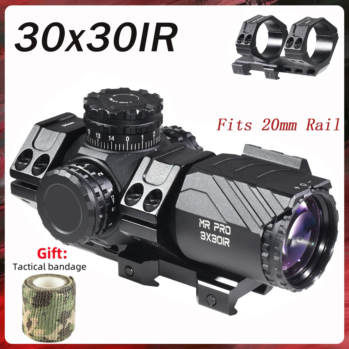 3x30IR Red Green Illumination Crosshair Reticle Optic Sight with JH409 Red Dot Sight Combo Fits 20mm Rail Airsoft Accessories