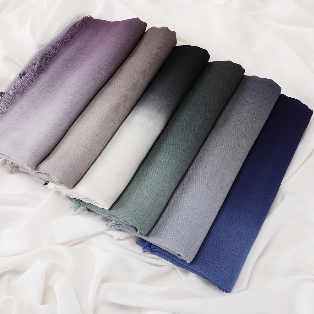 Vintage Farbverlauf Hijab mit Quasten, weicher, leichter muslimischer Kopftuch, türkischer Stil, Fransen-Schal, Wickel für Damen, islamischer Turban – Detail 3