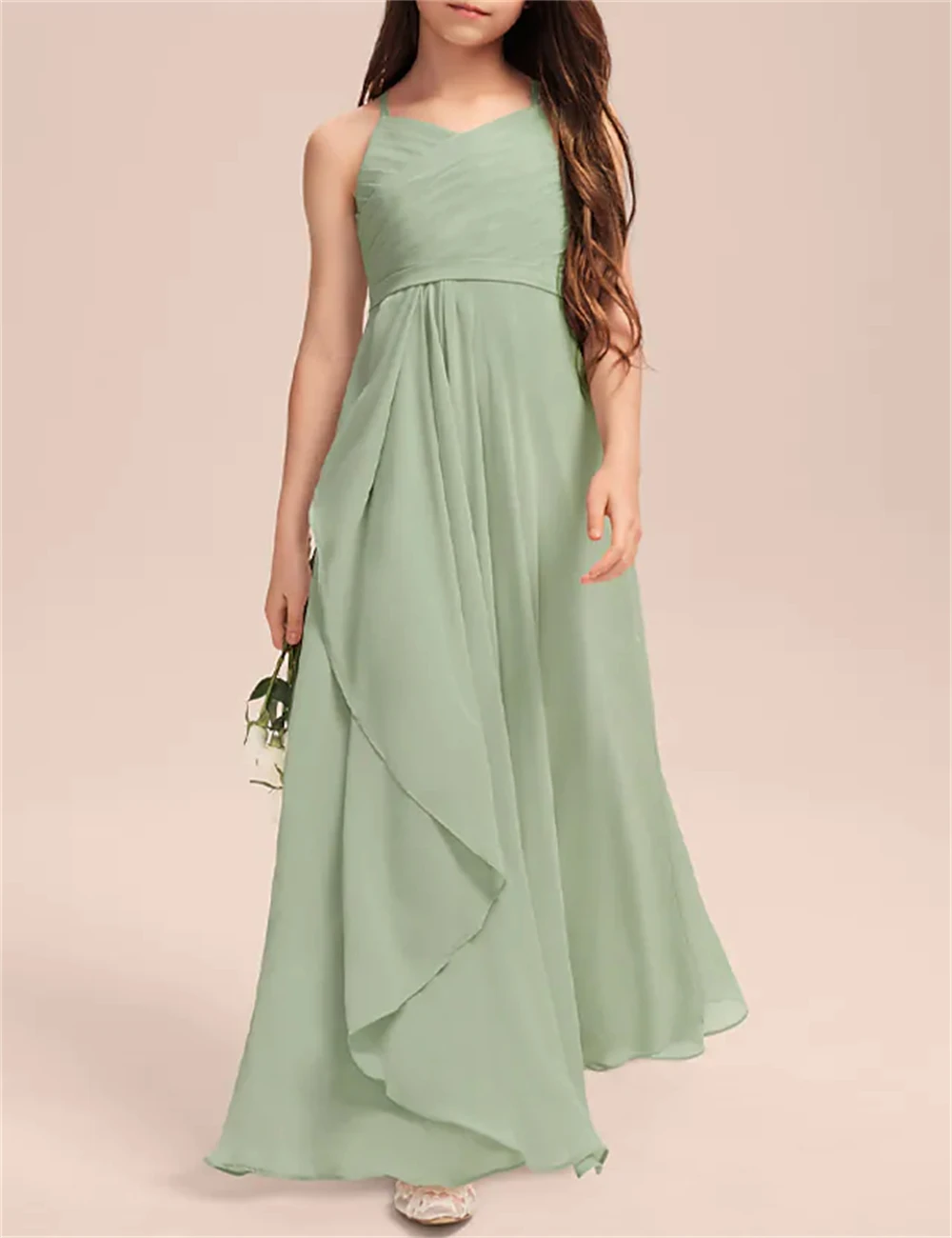 

Simple Sheath Bridesmaid Dresses Wedding Party Long Elegant Floor Length V-Neck Chiffon with Ruffles Pure Color Customize Made