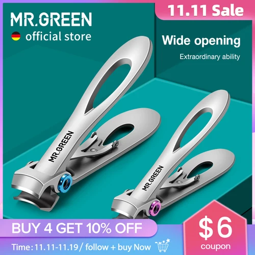 MR.GREEN-cortaúñas de acero inoxidable, cortador de uñas para manicura, Tijeras para uñas de los pies gruesas y duras, dos tamaños disponibles