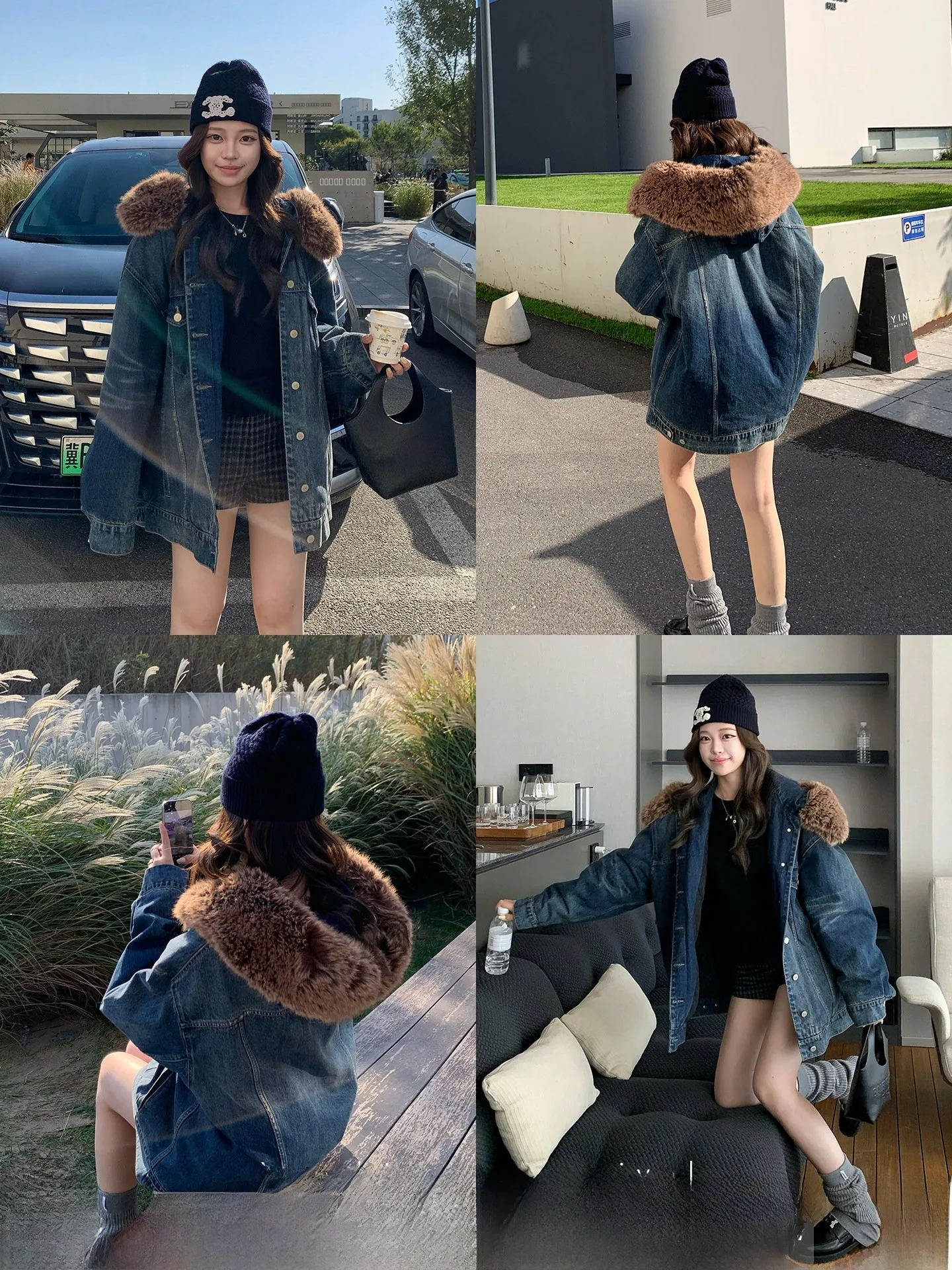 

Xzichic Detachable Mouton Collar Denim Jaet New Cotton Inner Warmth Women's Faion Winter Coat Long Sve Hooded Coat