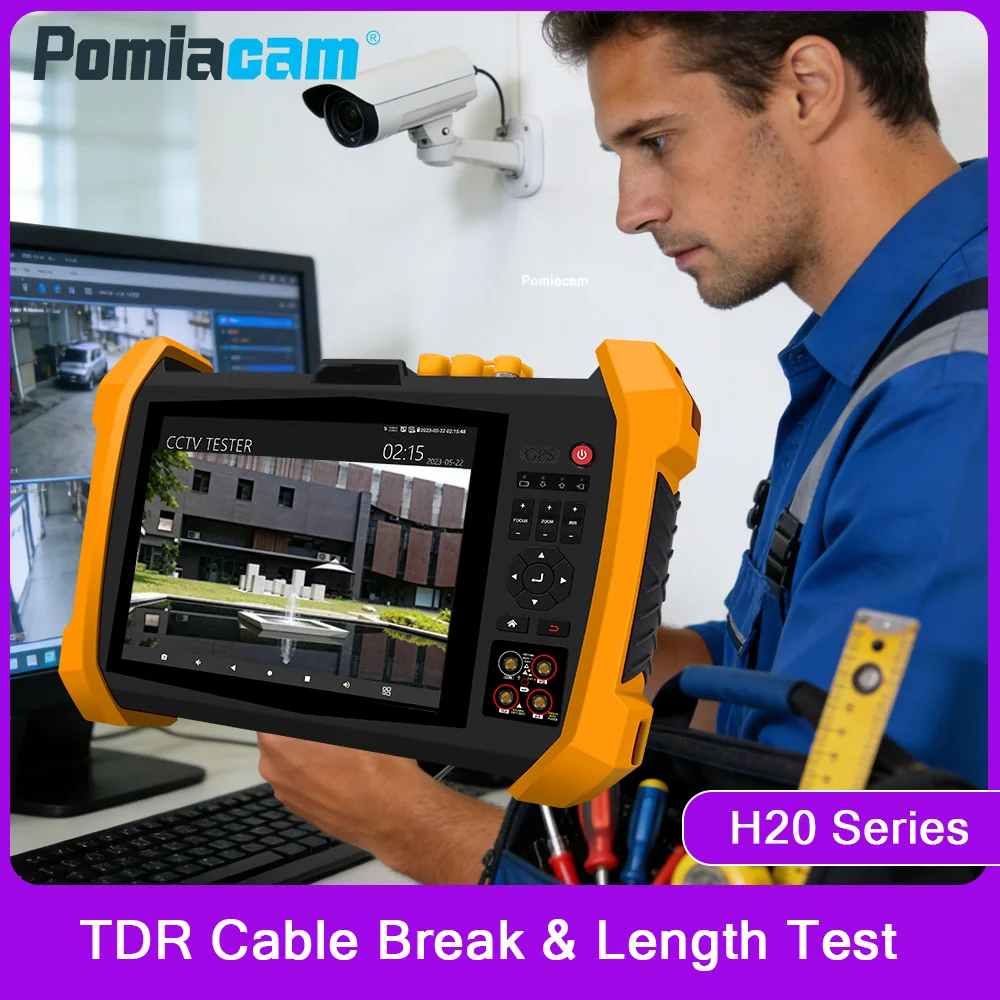 

Тестер камеры видеонаблюдения 8K IP PoE++ 90W H20 Тестер кабеля TDR с двумя оптоволоконными кабелями SFP для сети и оптоволоконной техники Вход/выход HDMI