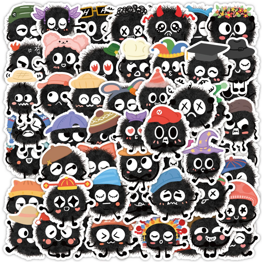 10/30/60pcs Funny Black Briquette Cartoon Stickers Kawaii Decals Decorative Scrapbooking Diary Laptop Cute Kids DIY Toys Gif