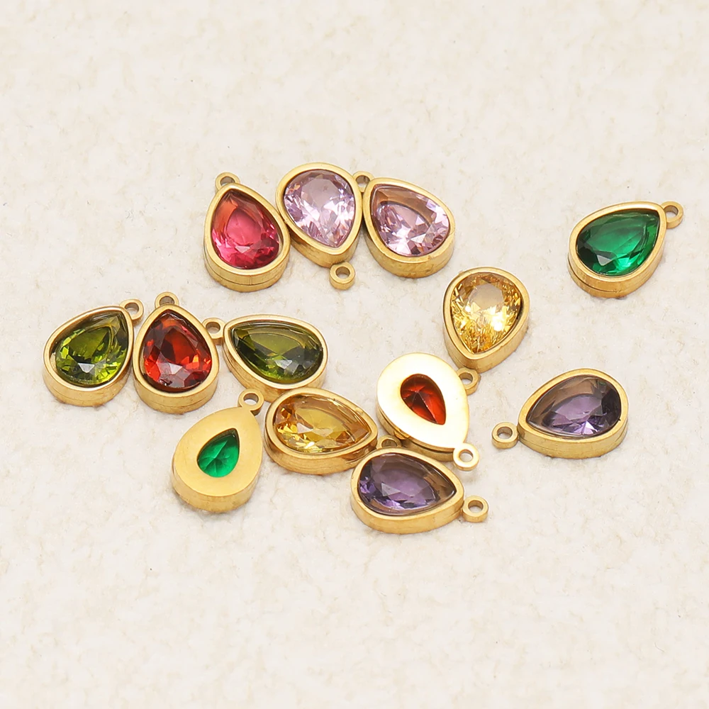 10 Stück Edelstahl-Anhänger mit Geburtssteinen für 12 Monate, Zirkon-Charms für DIY-Schmuckherstellung, Mädchen-Halsketten, Armbänder, Ohrringe – Detail 4