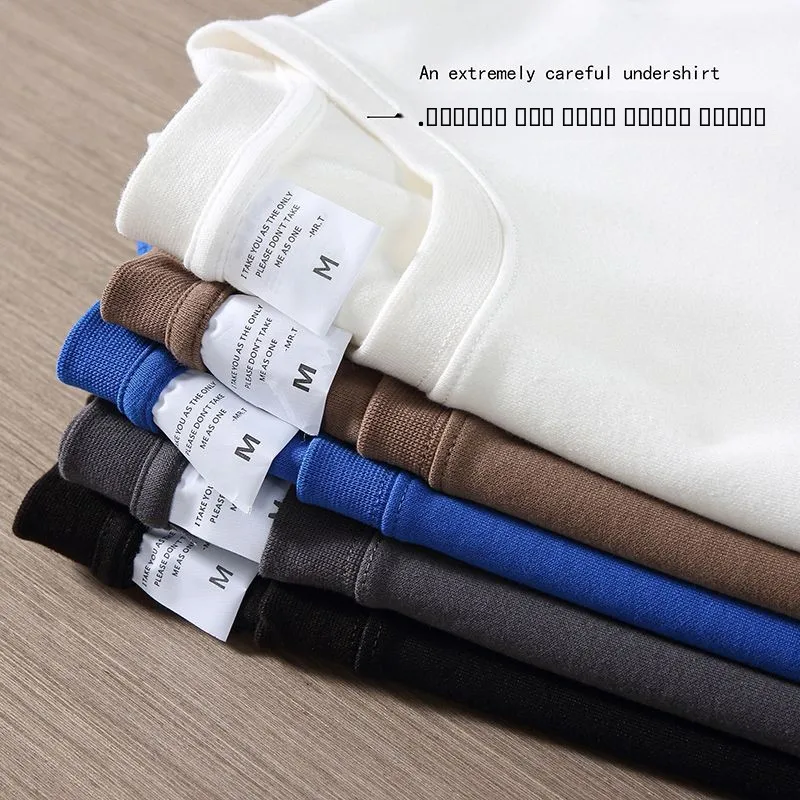 Heavyweight Pure Cotton White T-Shirt Thickened Short Sleeve Oversize Trendy Brand Three-needle Ribbed Collar Casual Unisex Top