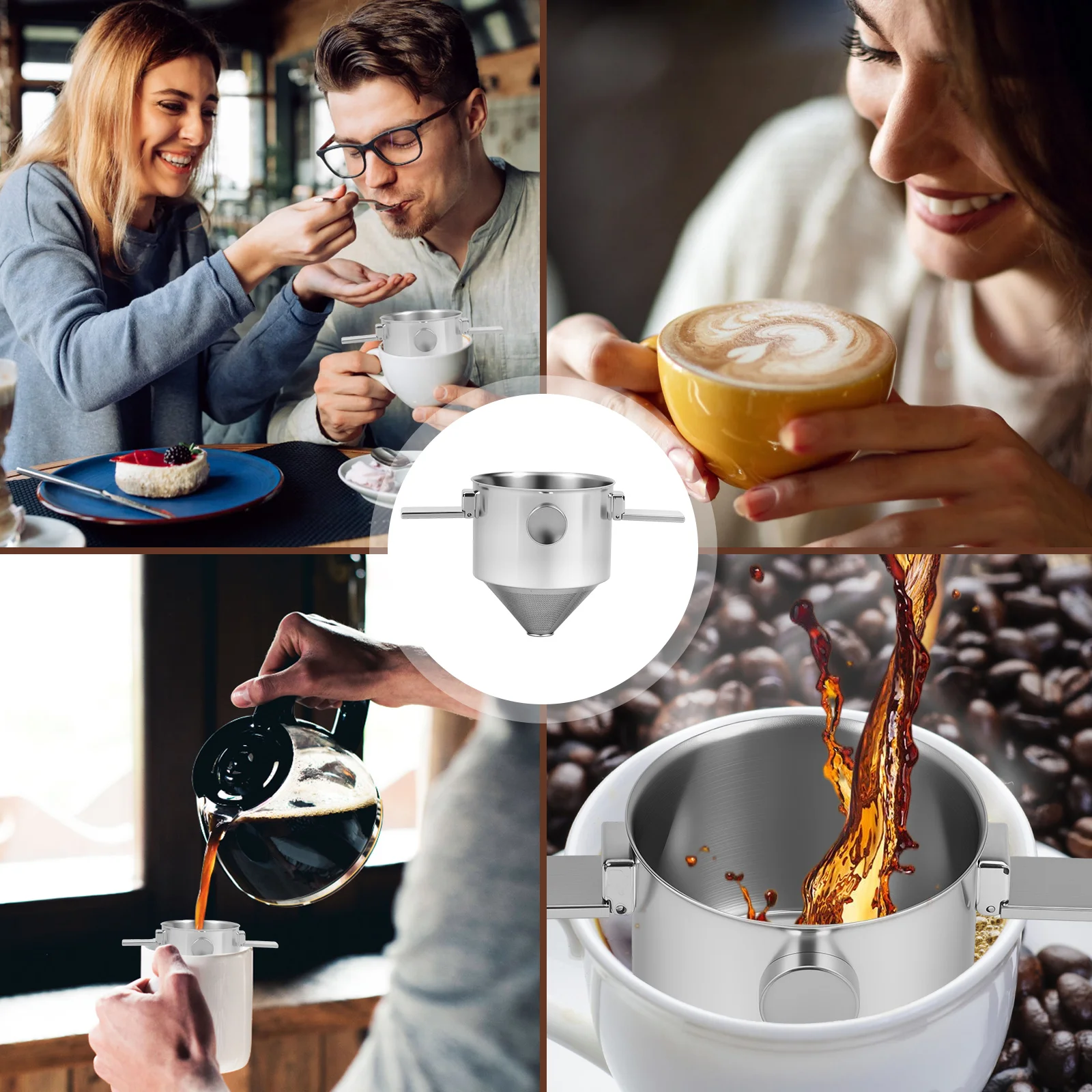 Stainless Steel Pour Over Coffee Dripper Portable Foldable Reusable Coffee Filter Easy to Clean for Camping Travel Office and