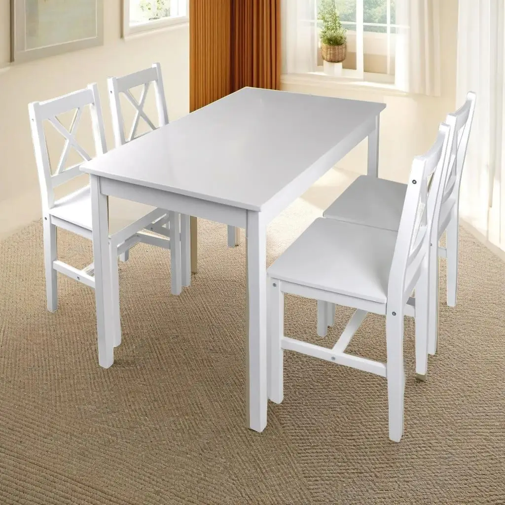 Modern 5-Piece White Dining Set for Stylish Homes - Table and Chairs Included