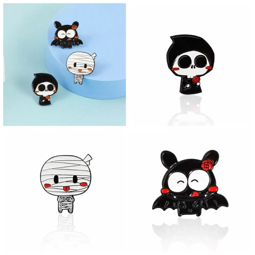 أزياء سبائك هالوين الجمجمة الخفافيش دبوس شخصيات الكرتون المينا لطيف الهيكل العظمي شبح بروش الشرير معالج السيدات #4