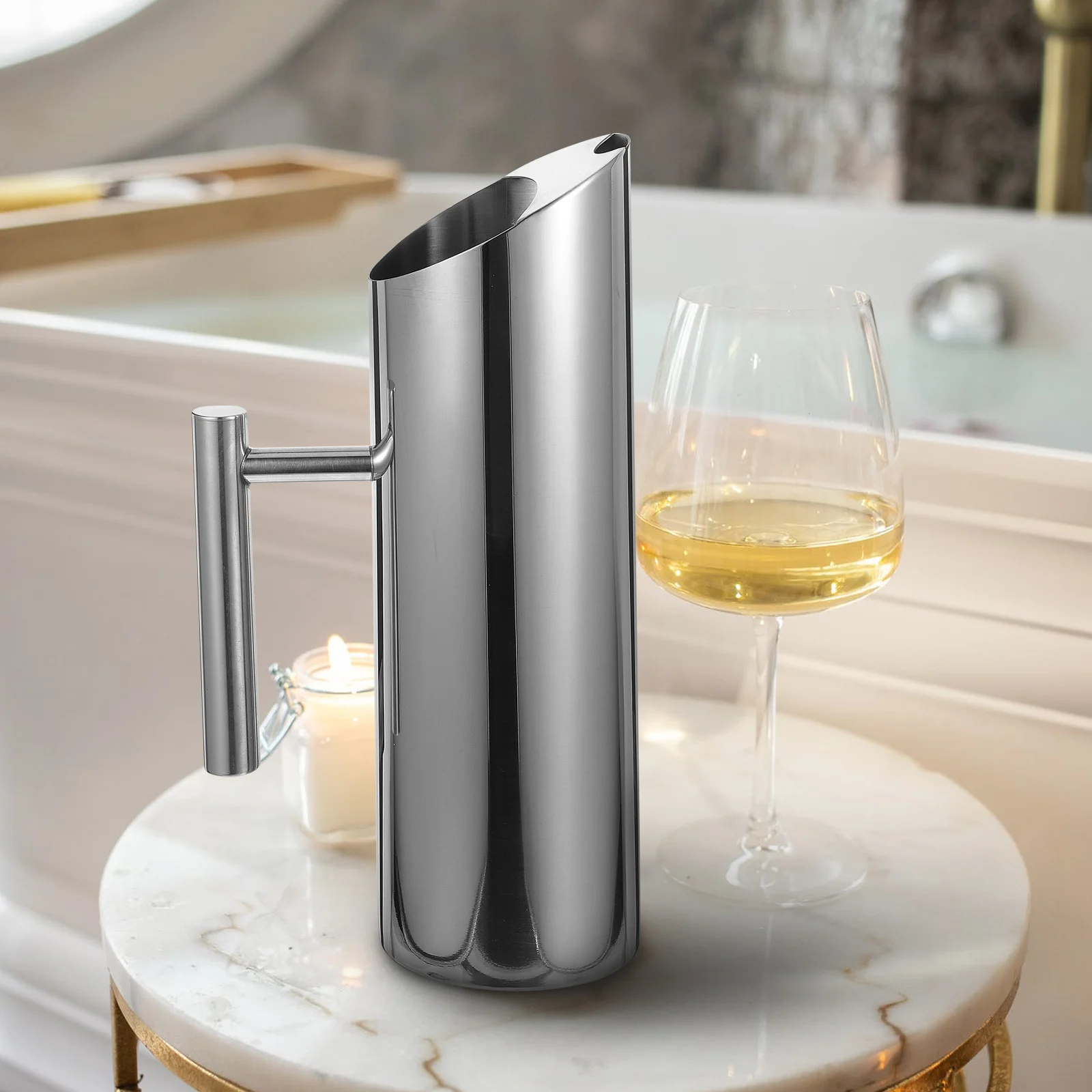 

1Pcs Stainless Steel Cold Water Kettle Large Capacity Silver Juice Kettle Multipurpose Beverage Holder for Home Bar Wine