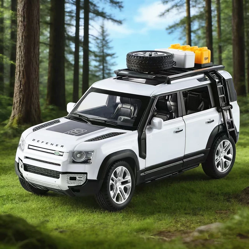 

Масштабная модель автомобиля Land Rover Defender 110 1:24, высококачественная литая металлическая миниатюра со звуком и светом, подарок для детей