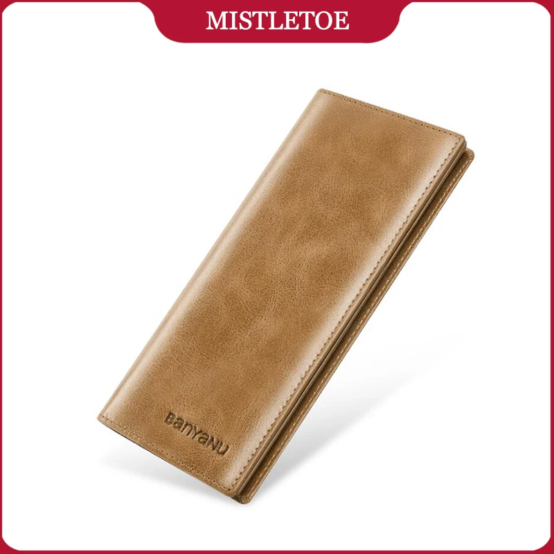 Ultra Thin Genuine Leather Wallet Business Men Cow Leather Anti RFID Purse Credit Card Holder Long Wallet for Men