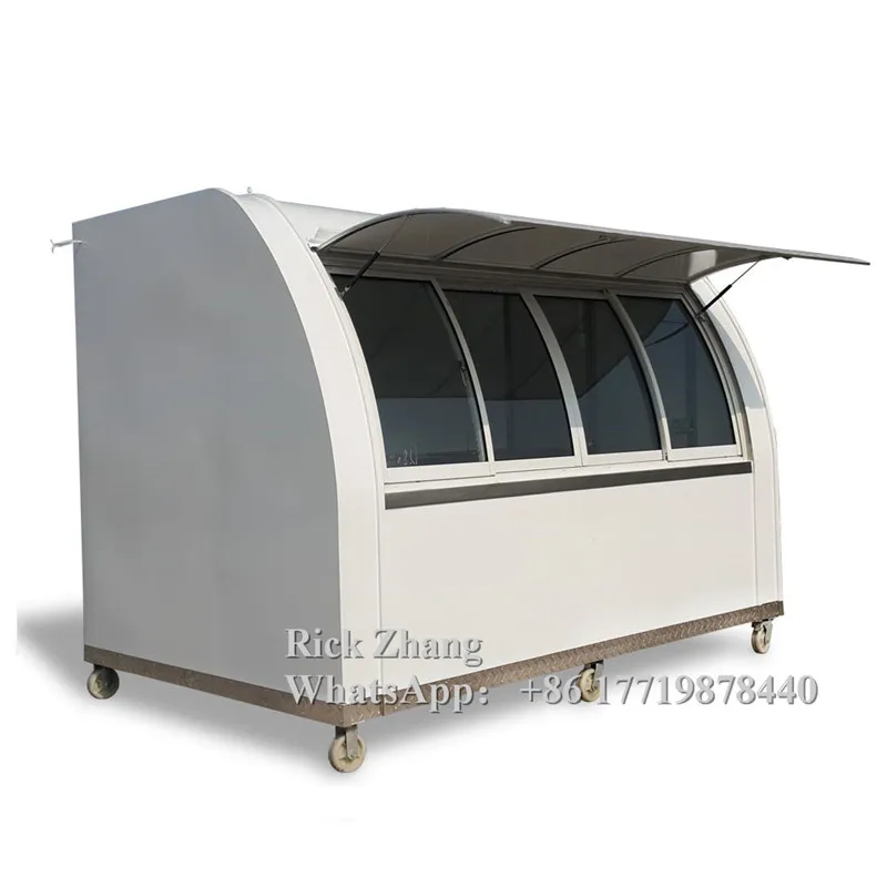 New arrived 290A push food cart/ truck/trailer with curved sliding window and 6 small wheels