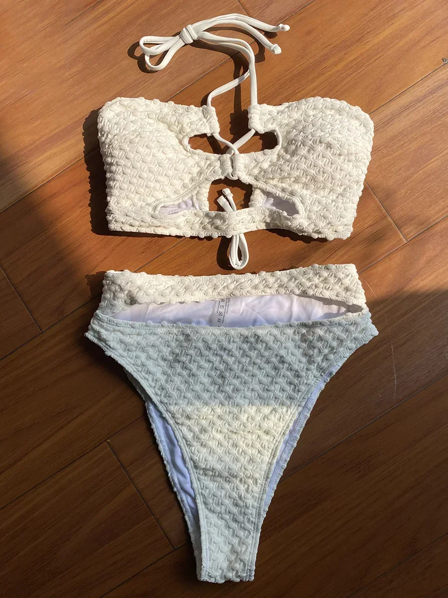 Bikini taille haute découpé à licou pour femme, maillot de bain déformable, ensemble deux pièces, maillot de bain femme