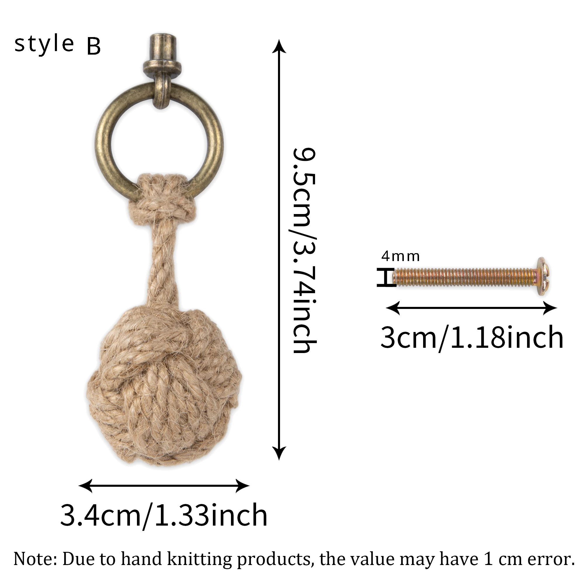 Hemp Rope Drawer Knobs Round Handmade Cabinets Dresser Handles Wood Kitchen Cupboard Wardrobe Door Pulls for Furniture