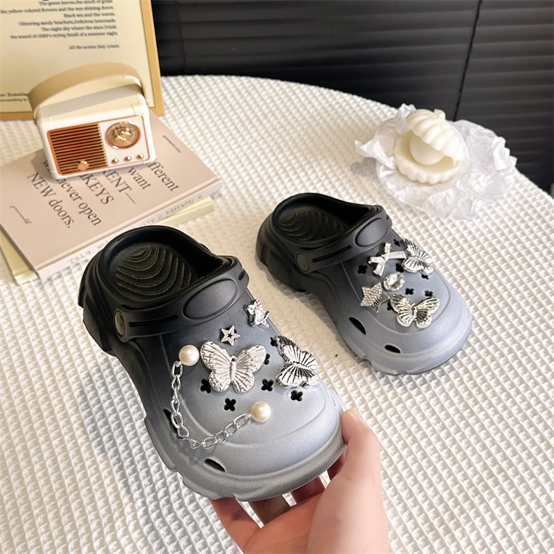 Kids Gradient Butterfly Charm Clogs Breathable Non-slip Platform Sandals with Detachable Decor for Toddler Girls - view 4