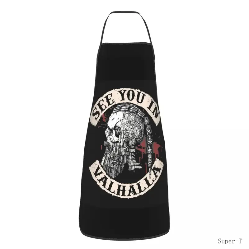 Custom See You In Valhalla Bib Apron Adult  Chef Tablier Cuisine for Kitchen Cooking Viking Odin Ragnar Skull Warrior Baking