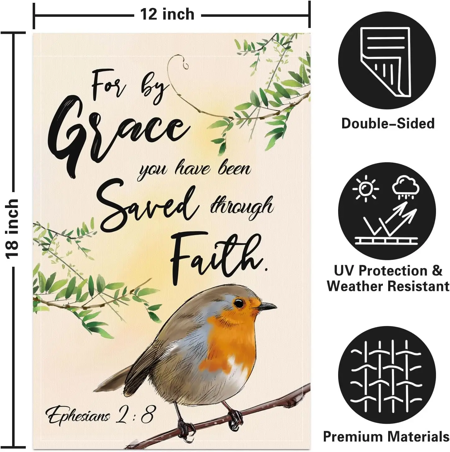 Garden Flag for by Grace You Have Been Saved Through Faith Bird Spring Summer Autumn Flag Double Sided Home Decoration Polye yyi
