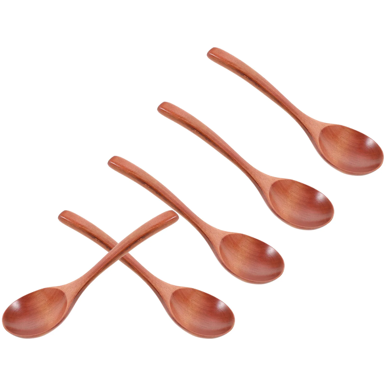 5Pcs Japanese Wood Rice Spoons Small Crafted Smooth Polished Nonskid Grip for Eating Mixing Serving Asian Soup Kitchen Utensils