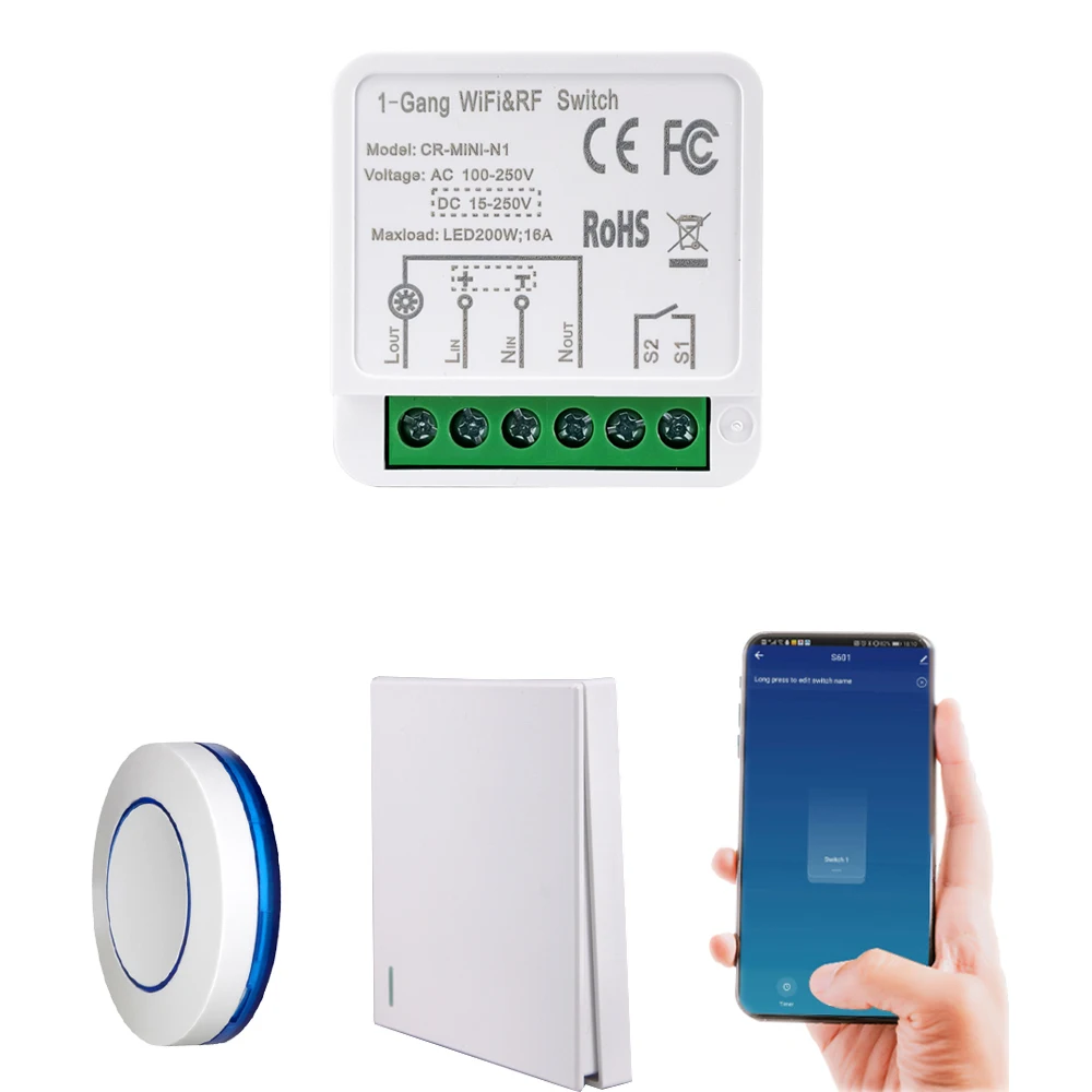 COLOROCK Smart Switch WiFi&RF433 Remote Control Mini 16A AC100-240V Tuya App Support Google Home Alexa Voice Control