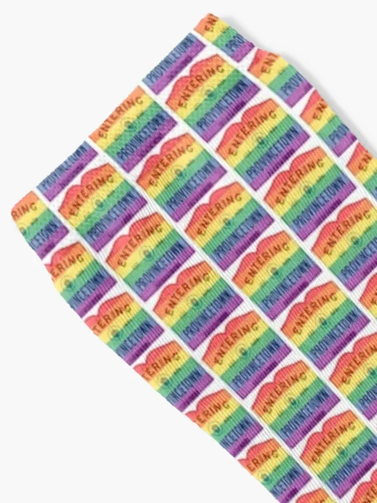 Entering Provincetown Rainbow Road Sign Socks funny sock christmas gift crazy summer Men Socks Women's