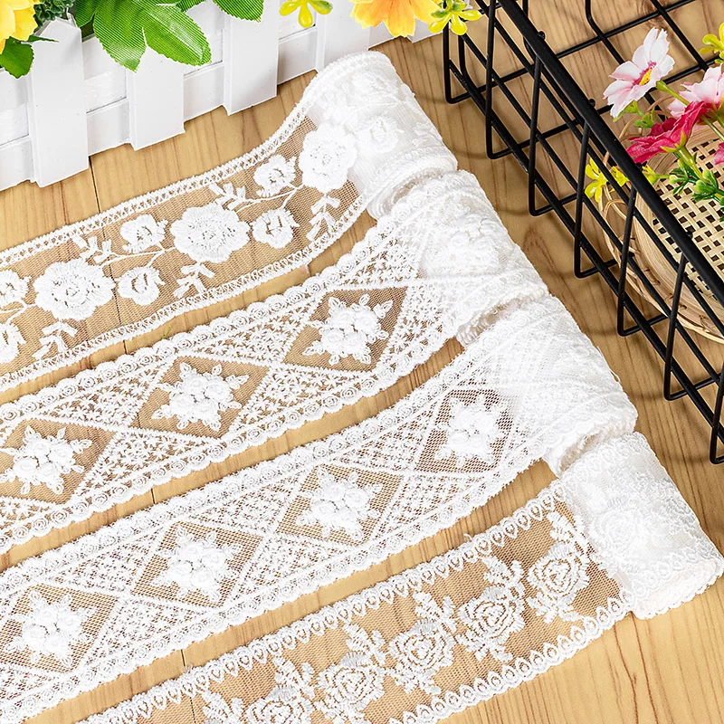 1 Yard Diamond Flower White Lace Fabric Embroidery Clothing Sewing Accessories 5cm 3d  For Needlework race g638