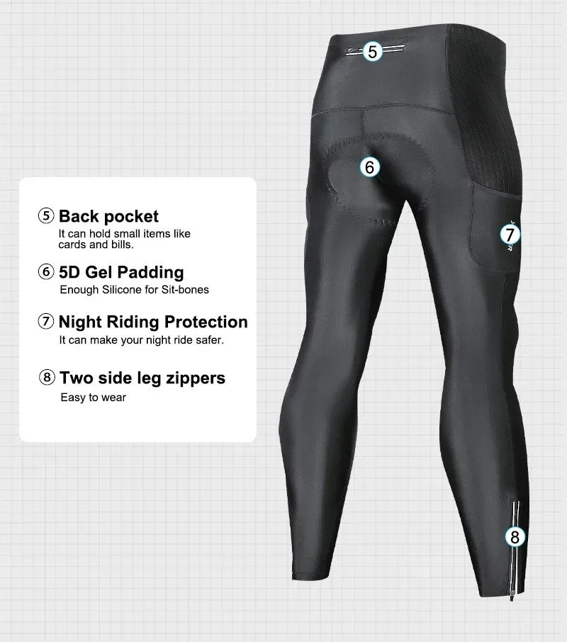 X-TIGER Männer Fahrrad hose 5d Gel gepolsterte Radhose Leggings Outdoor Reiten Mountain Road Fahrrad hose zwei Seiten bein Reiß verschlüsse – Detail 4
