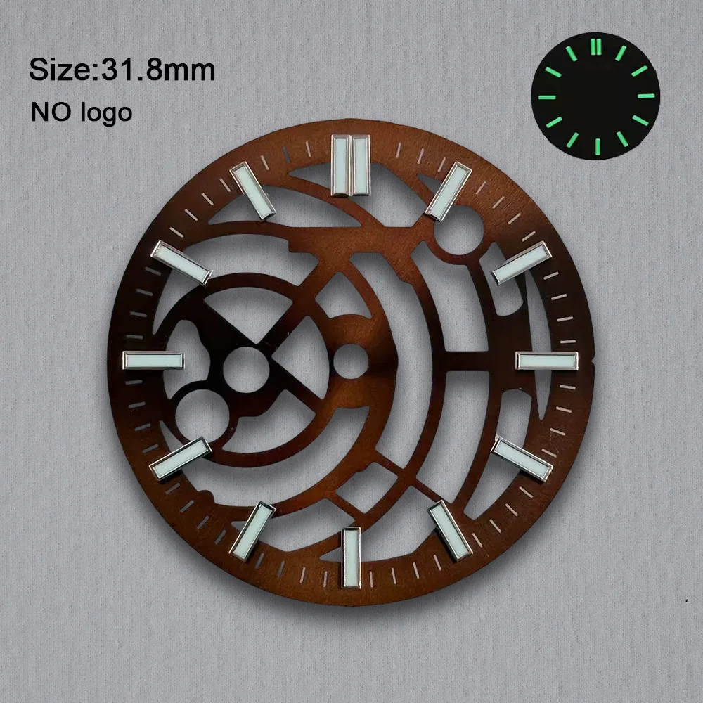 31.8mm No Logo Hollow Out Blank Dial For NH70 Movement Green Luminous Custom Logo Watch Dials Hands Accessories Repair Tools