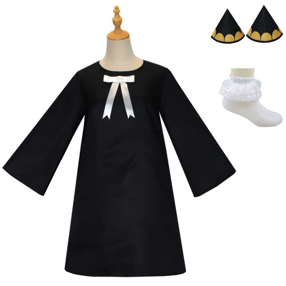 Anime SPY X FAMILY Cosplay Costume Set Anya Forger Kawaii Cute Daughter Black Dress Hairpins Socks for Adults Kids Halloween