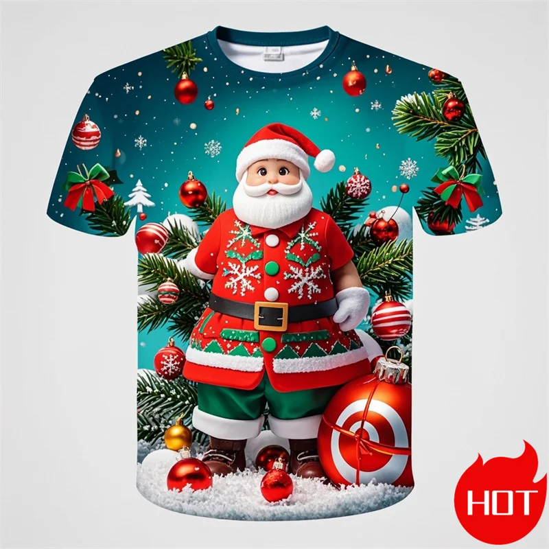 Summer Fashion 3D Merry Christmas Printed T Shirt Cute Santa Xmas Graphic T-shirts Men Funny Streetwear Tee Shirts Mens Clothing