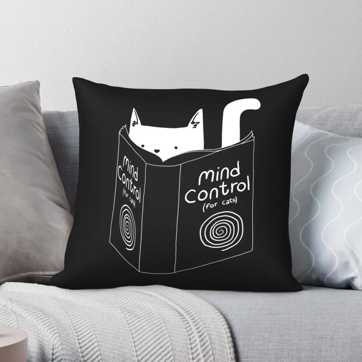 Mind Control 4 Cats Pillowcase Polyester Linen Velvet Printed Zip Decor Throw Pillow Case Room Cushion Cover 45x45