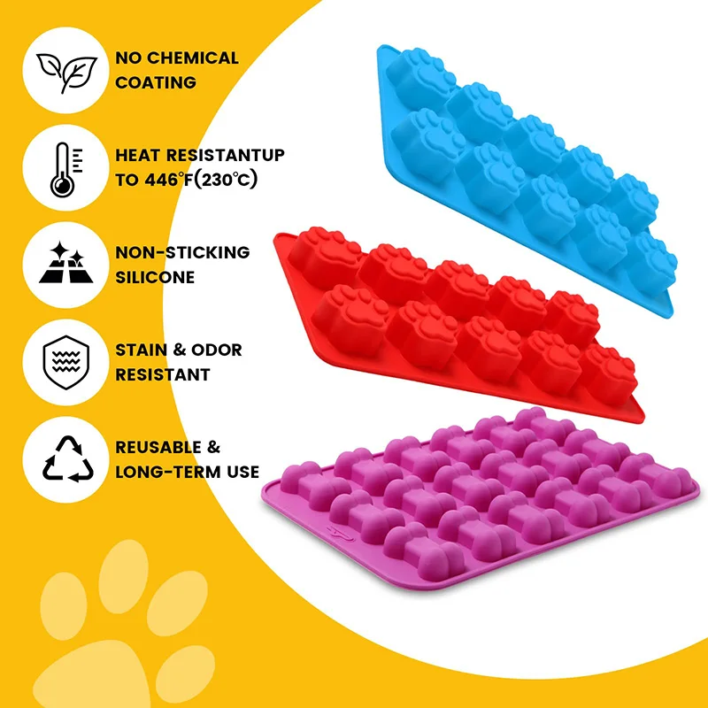 Silicone Puppy Dog Paw Bone Molds Elegant Chocolate Cookie Mold for Baking Non-Stick Dog Treat Molds Suitable for Microwave Oven