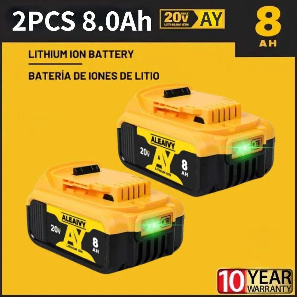 Aleaivy Rechargeable Li-ion Batteries for DeWalt DCB205 DCB 206 DCB181 DCB182 DCB200 20V 8.0Ah MAX Lithium Battery Power Tool