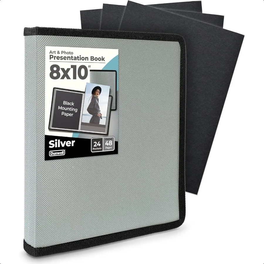 

Photo Album 8x10 Sier with Black Mounting Paper 8 x 10 Photo Art Portfolio Presentation Book 24 Sleeves Displays 48 Pages Profi