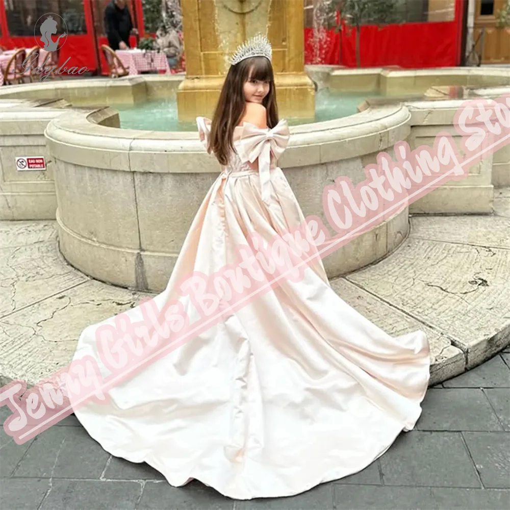 Vestido de niña de flores con lentejuelas y lazo de satén rosa, vestido de princesa para niños, boda, cumpleaños, primera comunión, fiesta de boda