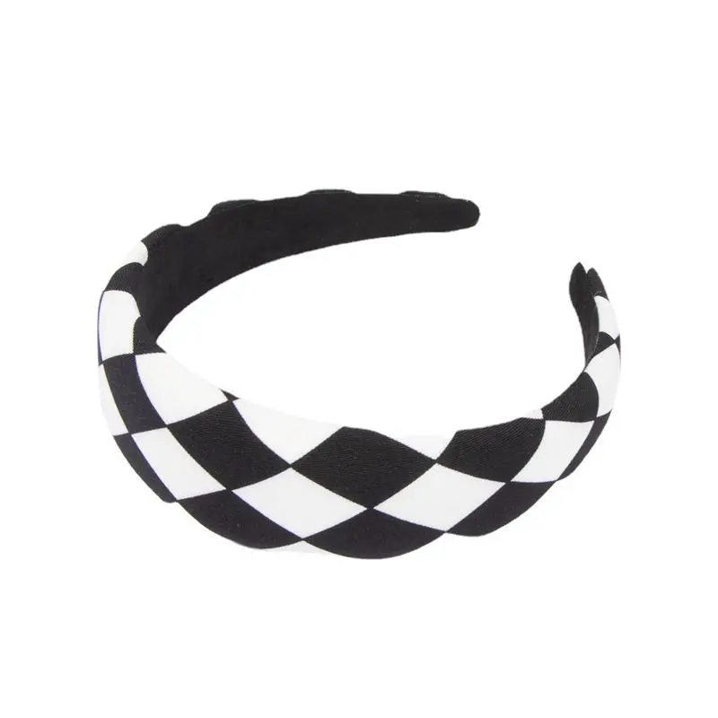 Checkerboard Rộng Mũ Trùm Đầu Đen Trắng Kẻ Sọc Vải Hairbands Cho Nữ Phụ Kiện Tóc Bé Gái Thời Trang Hiện Đại Hàng Ngày Mũ Đợi Đầu Đa Năng