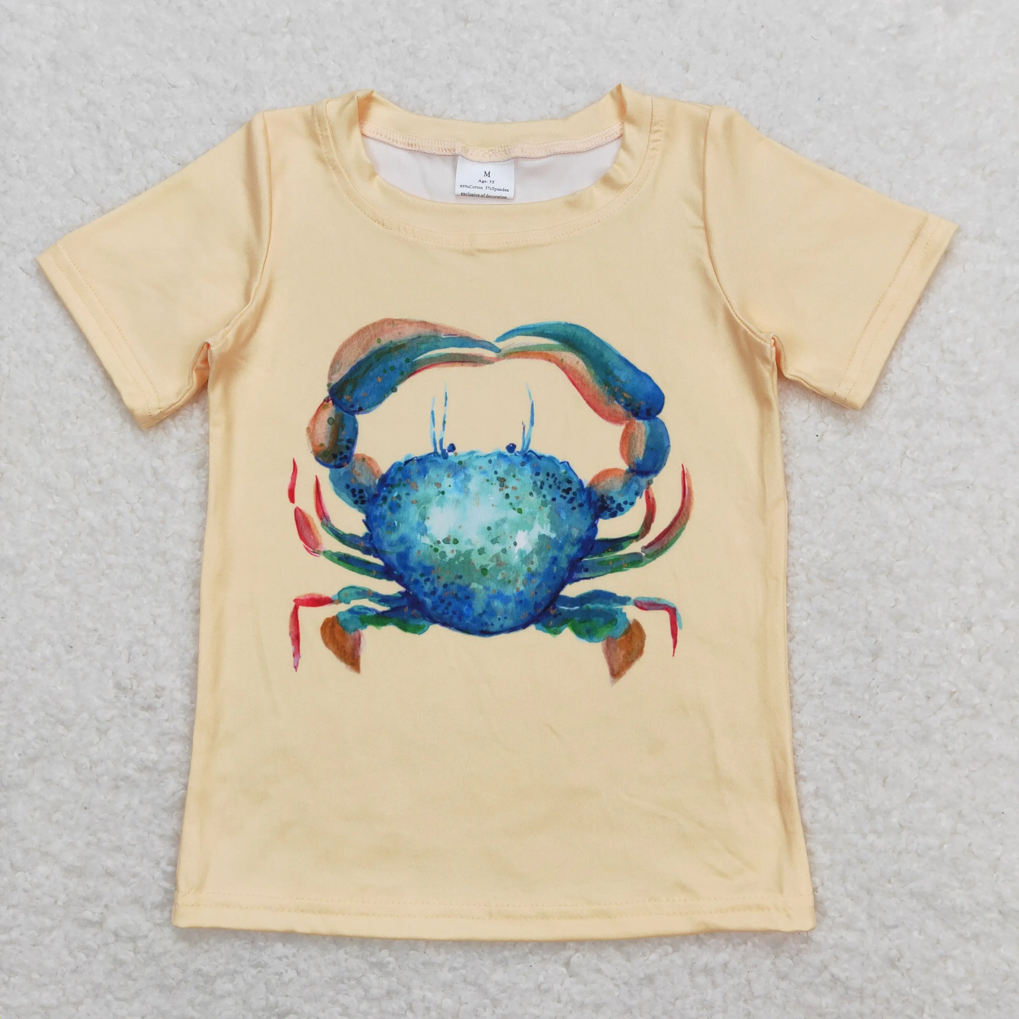

z912-07 BT0612 Wholesale baby boys clothes Crab yellow short-sleeved top Toddler Summer Boutique top kids clothing Shirt