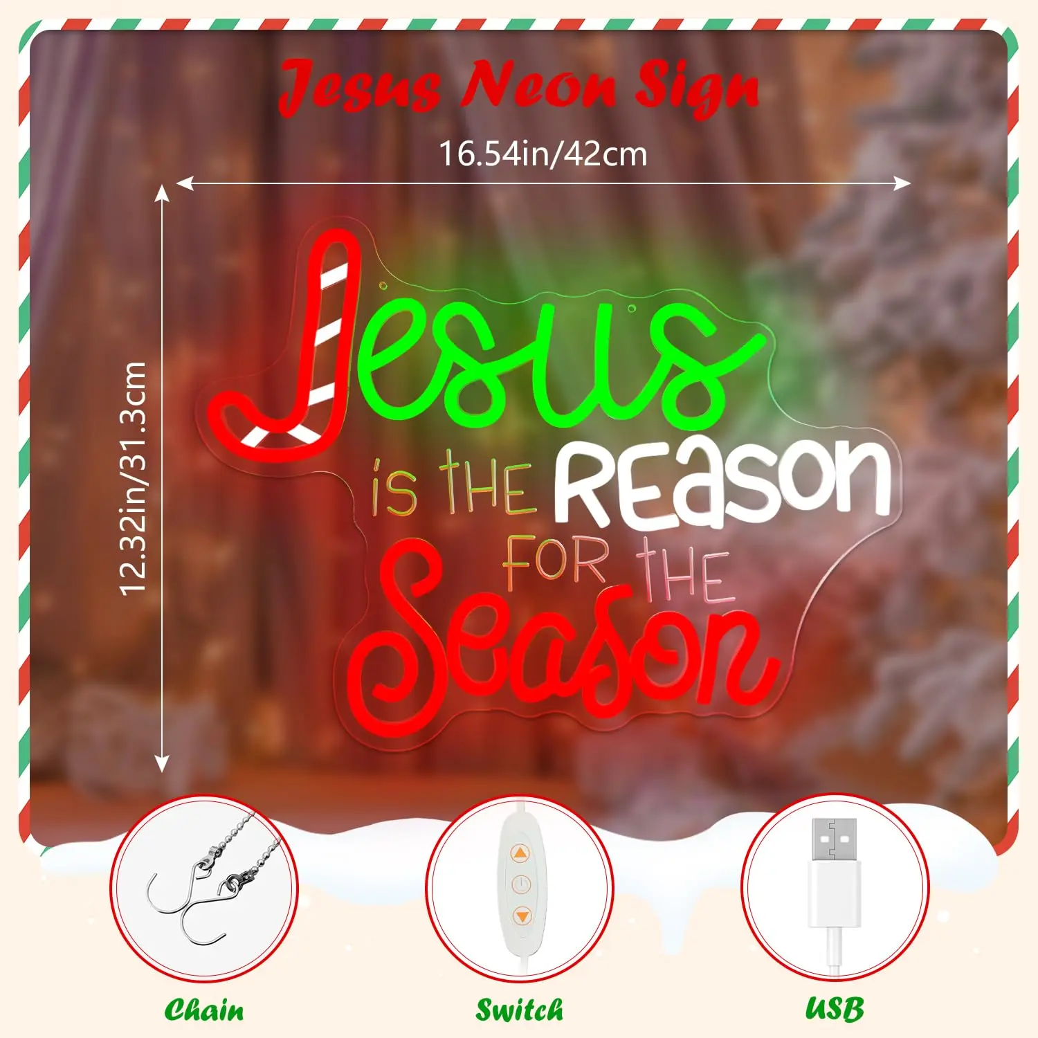 Jesus Is The Reason Neon Sign for Wall Decor Carving Dimmable Religious Light Up Sign for Living Room Bedroom Christian Gift