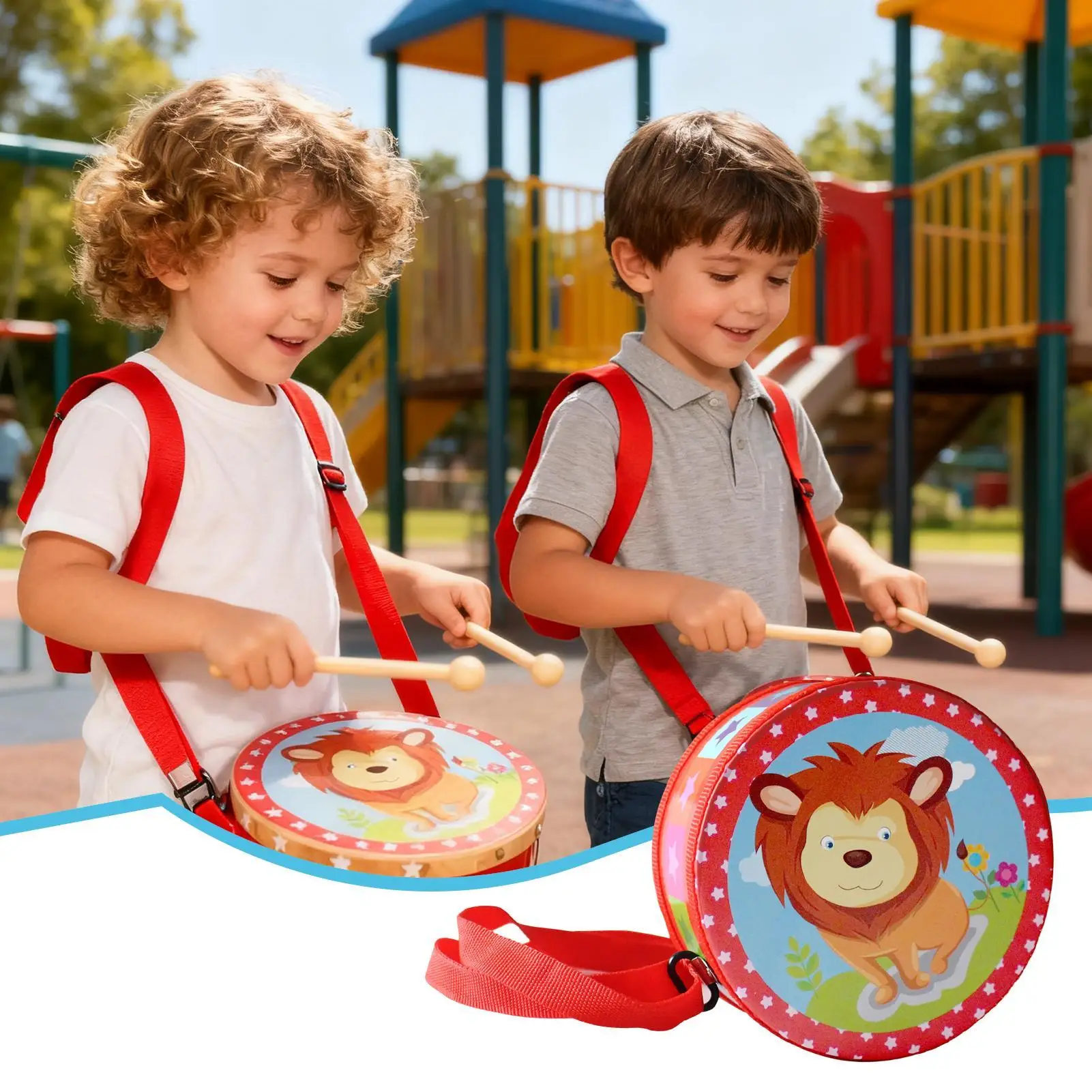 Toy Drum Educational Musical Instrument 5.9in Adjustable Strap Toy Instruments Set For 2-5 Years Old Boy Girl Early Education