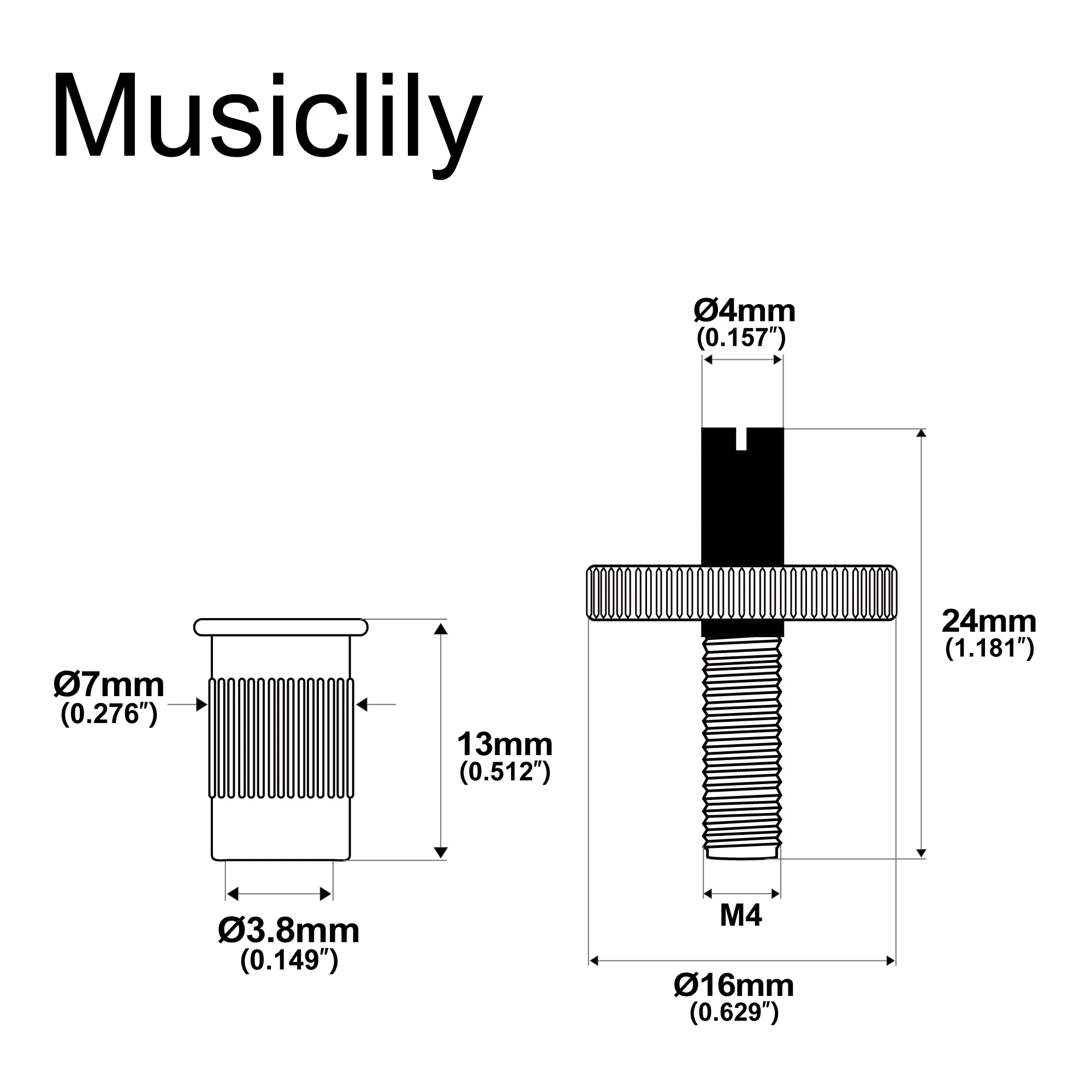 Musiclily Pro Metric Sized M4 Nashville Tune-o-matic Bridge Studs and Bushings for Epiphone Les Paul Guitar, Nickel(Set of 2)