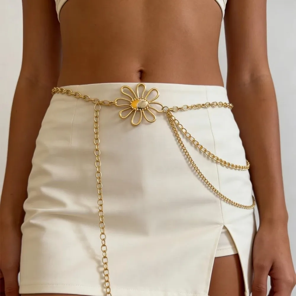 Fashion Metal Waist Chain Belt Ethnic Style Bohemian Sweater Chain Hollowed-out Flower Women Waist Seal Body Decor Accessories