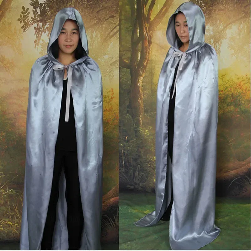 الأطفال الكبار الرجال صبي فتاة هالوين تأثيري الساتان الأحمر الأرجواني الأسود الساحرة كيب الموت هودي عباءة مع قبعة 60-170 سنتيمتر 7 أحجام ك \