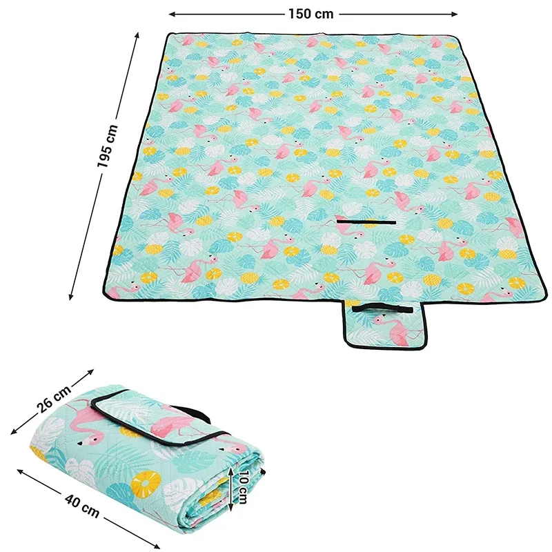 Folading Waterproof Moisture Proof Picnic Mat Custom animals flamingos Printed Picnic Blanket For Outdoor Camping