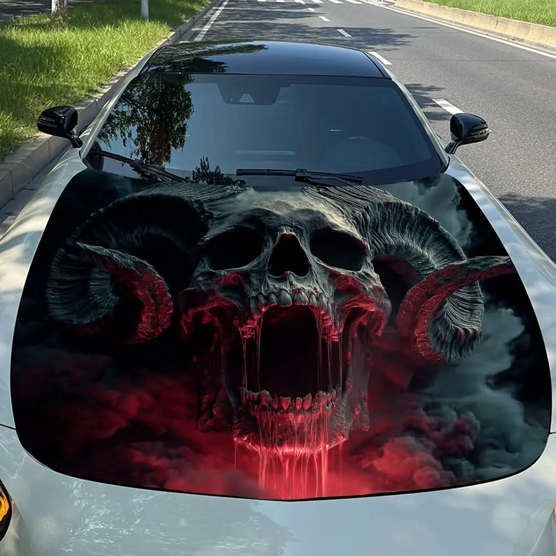 

Evil Sheep Horn Demon Car Hood Stickers - Durable Self-Adhesive Vinyl Decals For Cars & Trucks, Weather-Resistant Automotive Ext