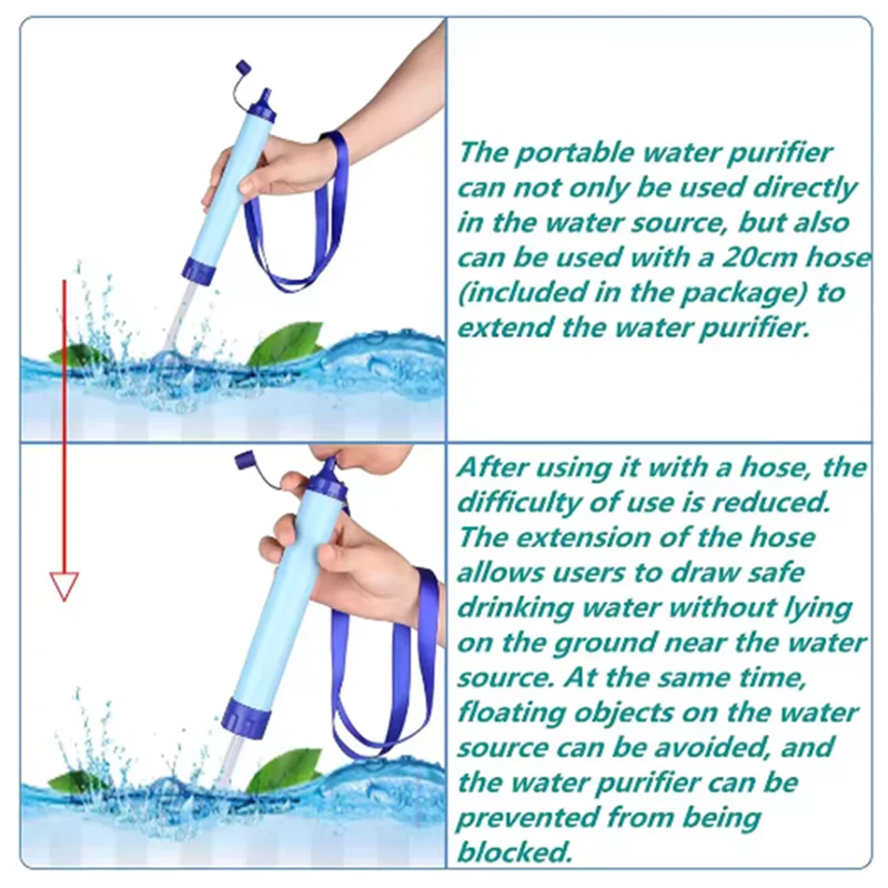 Filtro per l'acqua personale esterno da 396 galloni Sistema di filtraggio a 4 stadi ultraleggero da 0,01 micron Depuratore d'acqua portatile Cannuccia di sopravvivenza