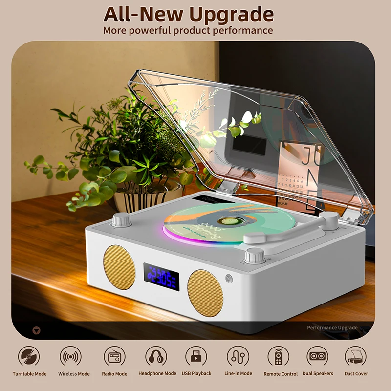 

KAEMVMON Portable CD Player Wireless Bluetooth Speaker FM Radio Music Player with Remote Control Colorful Atmosphere Light