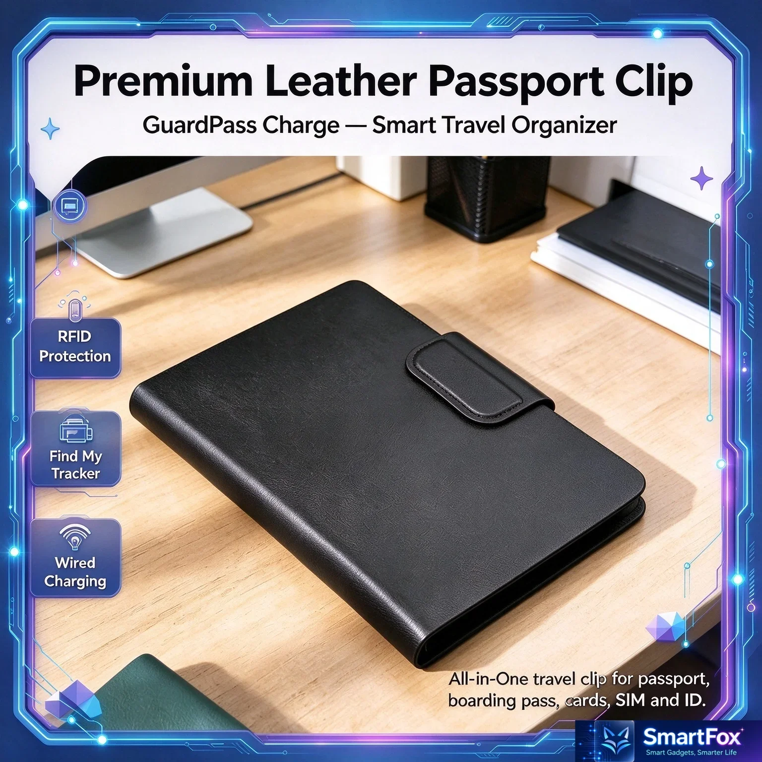Premium Smart Passport Holder For Apple Find My Tracking, RFID Blocking Travel Wallet, Wired Charging Function, Multi Card Slots