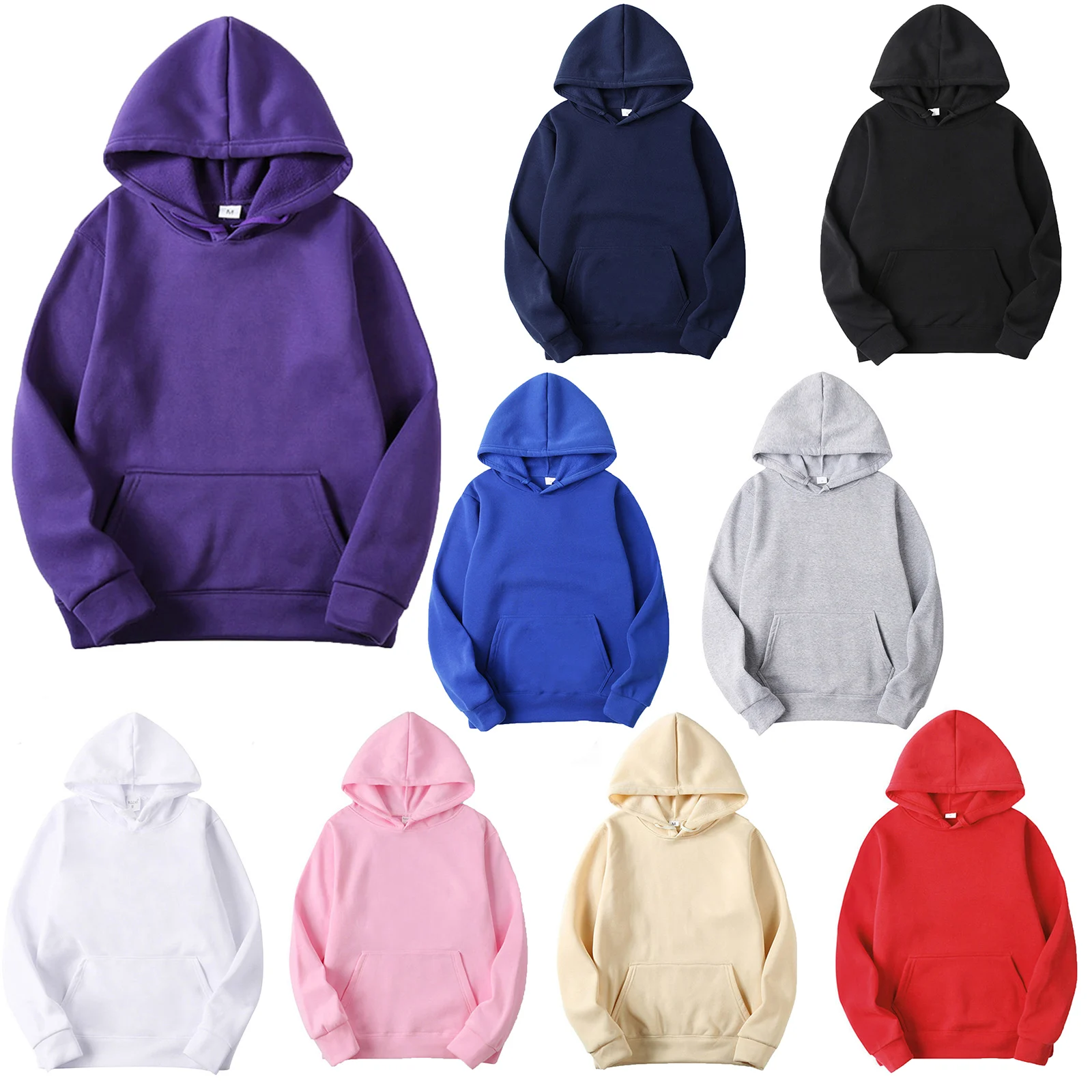 Hoodie pria dewasa, Hoodie Sweatshirt kasual warna Solid lengan panjang, atasan Pullover dengan saku tali serut pakaian luar bertudung