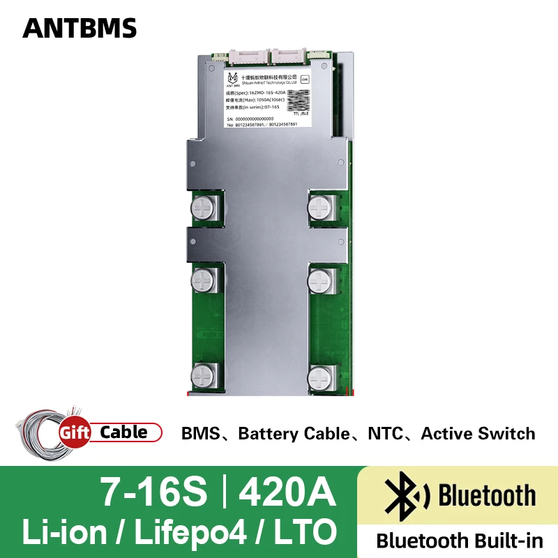 

ANT smart BMS 7S-16S continuous 420A peak 1050A Lifepo4 Li-ion Battery smartbms 24V 36V 48V 60V Bluetooth Built-in smart balance