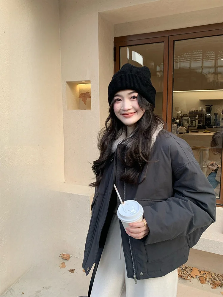 

Fol Else Winter Thiened Du down Jaet Luxury Quiet White Du Feather Collar Coat Long Sve Zipper Closure Women's Coat